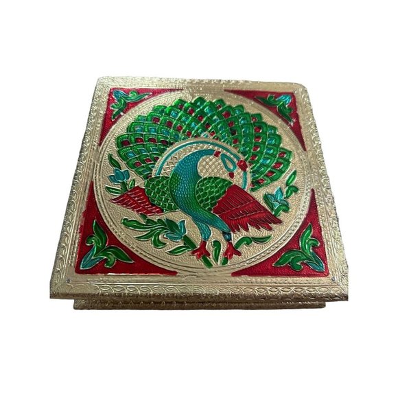 Peacock Jewelry Box Meenakari Storage Trinket Box Gift 8 x 8 x 2 Storage